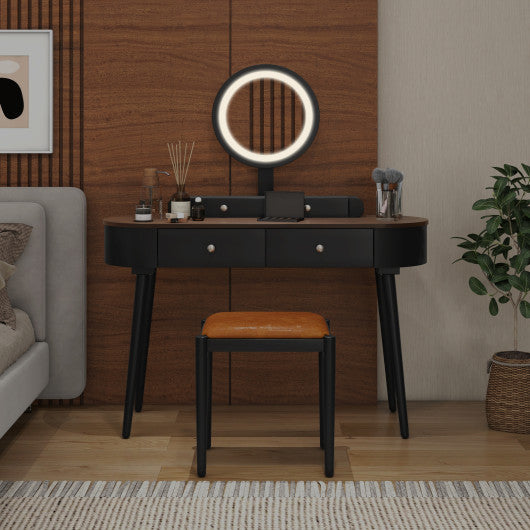 Makeup Vanity Table Set with LED Mirror and 3 Spacious Drawers-Black-Brown
