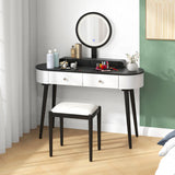 Makeup Vanity Table Set with LED Mirror and 3 Spacious Drawers-White and Black