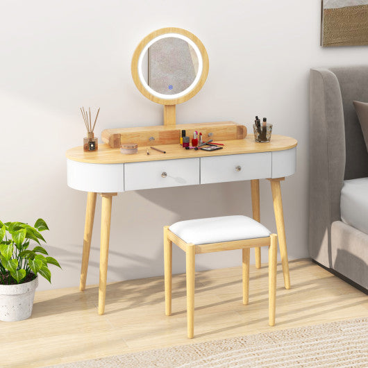 Makeup Vanity Table Set with LED Mirror and 3 Spacious Drawers-Natural