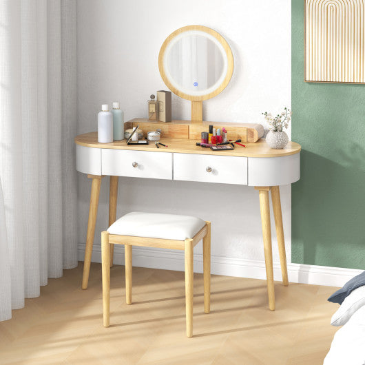 Makeup Vanity Table Set with LED Mirror and 3 Spacious Drawers-Natural