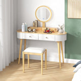 Makeup Vanity Table Set with LED Mirror and 3 Spacious Drawers-Natural