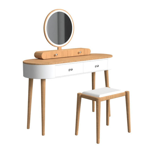 Makeup Vanity Table Set with LED Mirror and 3 Spacious Drawers-Natural