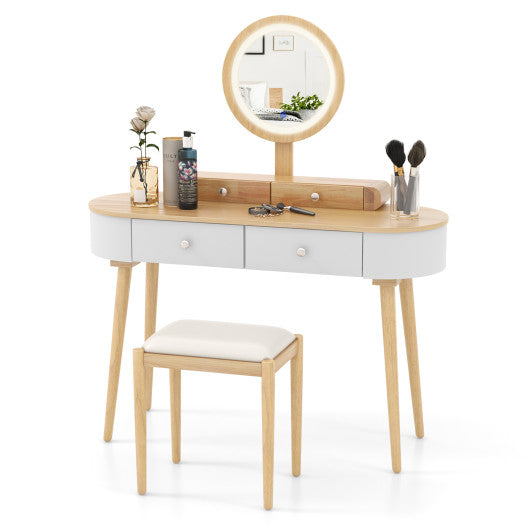 Makeup Vanity Table Set with LED Mirror and 3 Spacious Drawers-Natural
