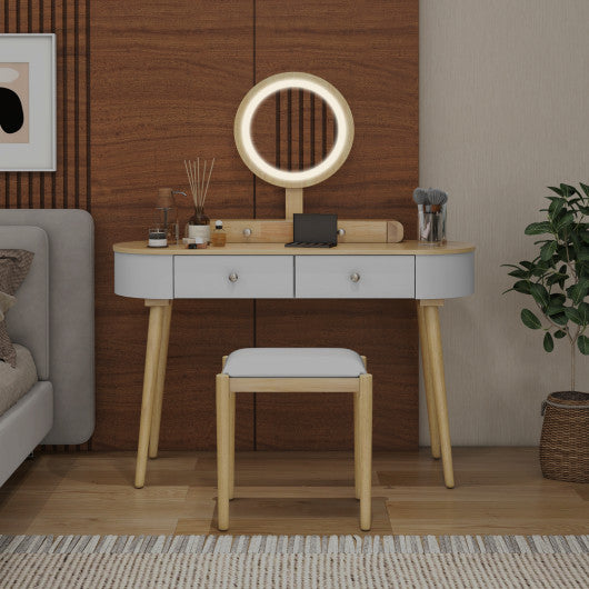 Makeup Vanity Table Set with LED Mirror and 3 Spacious Drawers-Natural