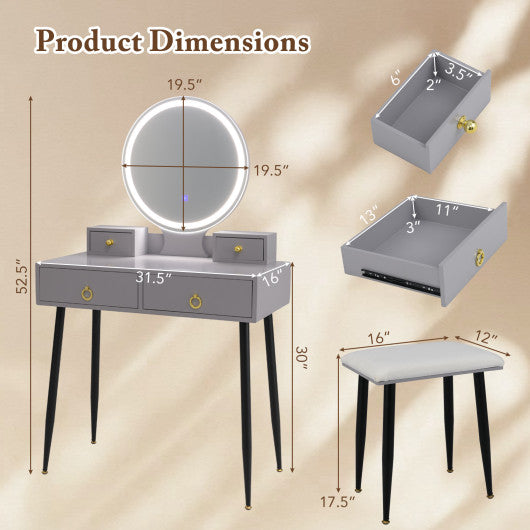 Vanity Table Set with Mirror-Gray