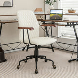 Velvet Home Office Chair with Wooden Armrest-Beige