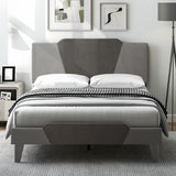 Full/Queen/Twin Velvet Upholstered Bed Frame with High Headboard-Full Size
