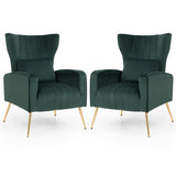 Velvet Upholstered Wingback Chair with Lumbar Pillow and Golden Metal Legs-Turquoise