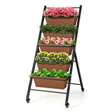 5-Tier Vertical Raised Garden Bed with Wheels and Container Boxes-Brown