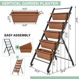 5-Tier Vertical Raised Garden Bed with Wheels and Container Boxes-Brown