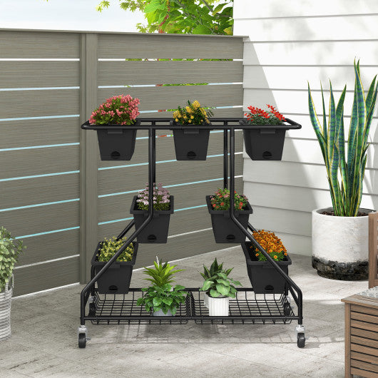 Vertical Raised Garden Bed with 7 Planter Boxes and Storage Baskets-Black