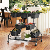 Vertical Raised Garden Bed with 7 Planter Boxes and Storage Baskets-Black