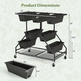 Vertical Raised Garden Bed with 7 Planter Boxes and Storage Baskets-Black