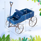 Wooden Wagon Plant Bed with Metal Wheels for Garden Yard Patio-Blue