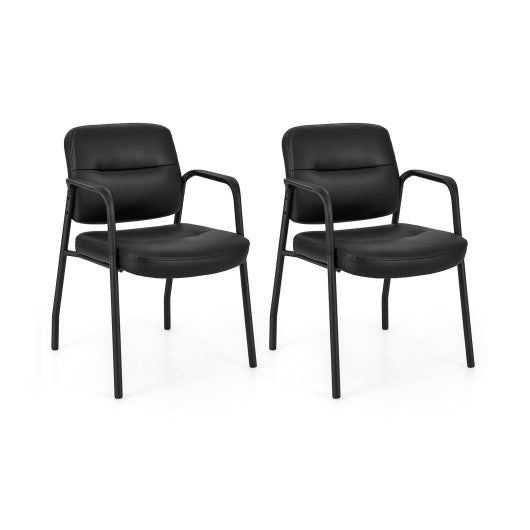 Waiting Room Guest Chair Set of 2 with Mixed PU Leather and Integrated Armrests-Black