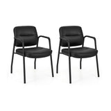 Waiting Room Guest Chair Set of 2 with Mixed PU Leather and Integrated Armrests-Black