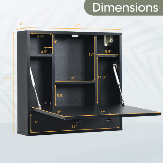 Wall-Mount Floating Desk Foldable Space Saving Laptop Workstation Black