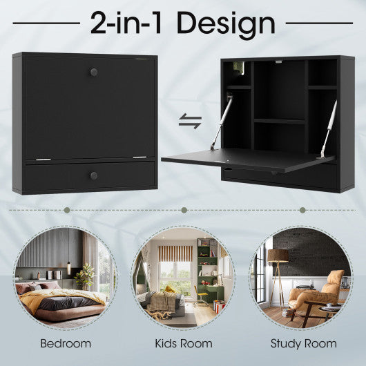 Wall-Mount Floating Desk Foldable Space Saving Laptop Workstation Black
