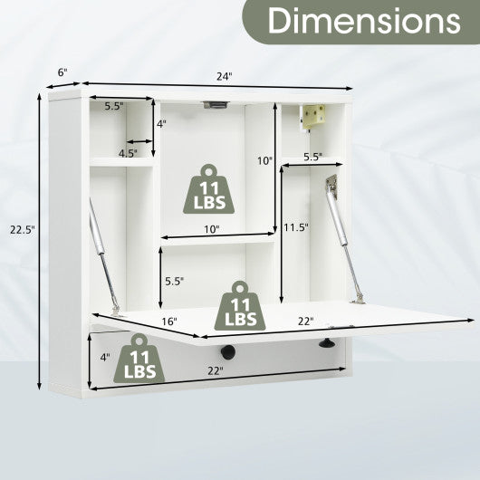 Wall-Mount Floating Desk Foldable Space Saving Laptop Workstation White