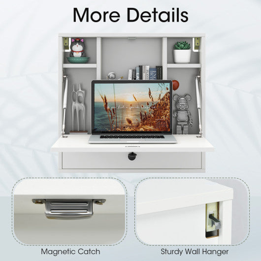 Wall-Mount Floating Desk Foldable Space Saving Laptop Workstation White