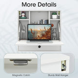 Wall-Mount Floating Desk Foldable Space Saving Laptop Workstation White