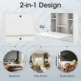 Wall-Mount Floating Desk Foldable Space Saving Laptop Workstation White
