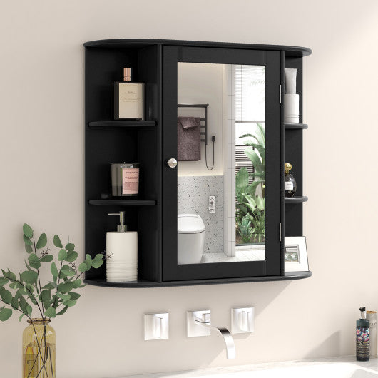Wall-Mounted Bathroom Mirror Cabinet with Storage Shelves-Black