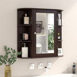 Wall-Mounted Bathroom Mirror Cabinet with Storage Shelves-Brown