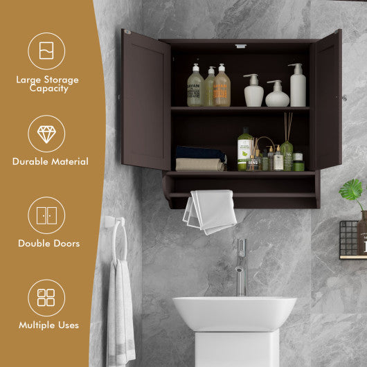 Wall Mounted Bathroom Storage Medicine Cabinet with Towel Bar-Brown
