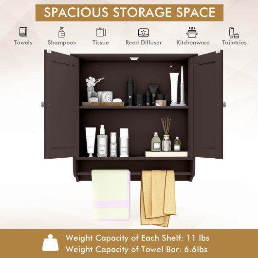 Wall Mounted Bathroom Storage Medicine Cabinet with Towel Bar-Brown