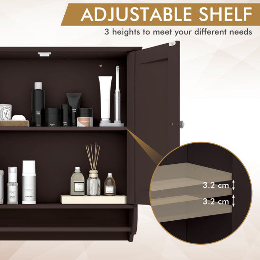 Wall Mounted Bathroom Storage Medicine Cabinet with Towel Bar-Brown