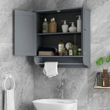 Wall Mounted Bathroom Storage Medicine Cabinet with Towel Bar-Gray
