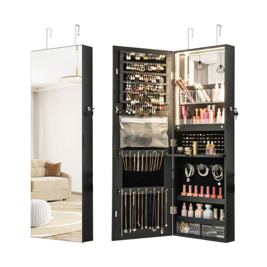 Wall Mounted Jewelry Cabinet with Full-Length Mirror-Black