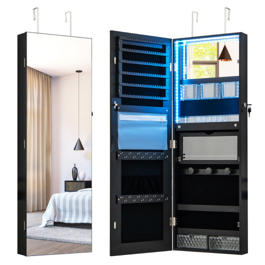Wall Mounted Jewelry Cabinet with Full-Length Mirror-Black