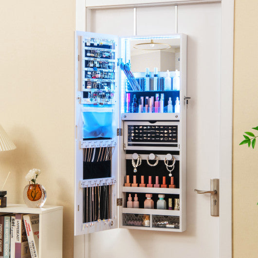 Wall Mounted Jewelry Cabinet with Full-Length Mirror-White
