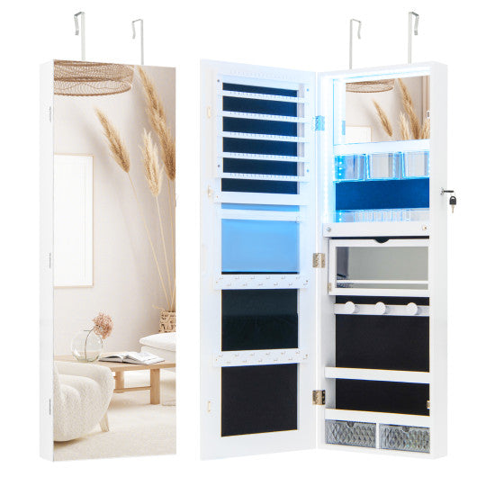 Wall Mounted Jewelry Cabinet with Full-Length Mirror-White