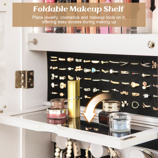 Wall Mounted Jewelry Cabinet with Full-Length Mirror-White