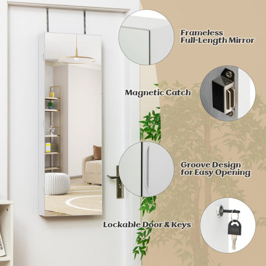 Wall Mounted Jewelry Cabinet with Full-Length Mirror-White