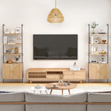 72.5 Inch 6-Tier Wall Mounted Ladder Bookshelf with Rattan Cabinet-Natural