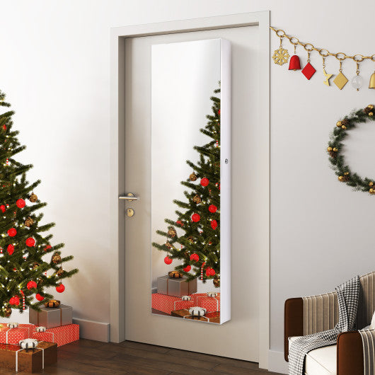 Wall and Door Mounted Mirrored Jewelry Cabinet with Lights-White