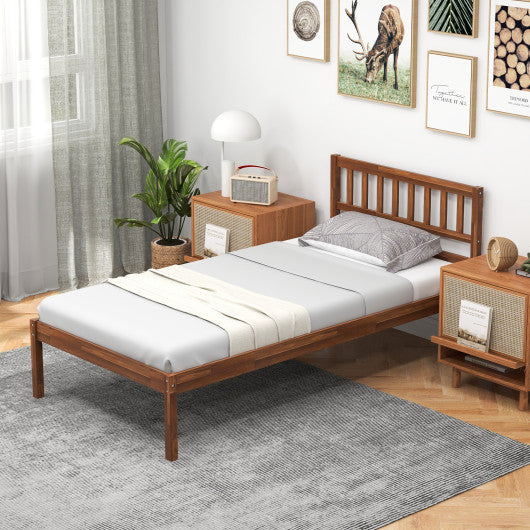 Twin/Full/Queen Size Wood Bed Frame with Headboard and Slat Support-Twin Size