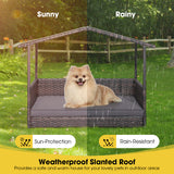 Outdoor Wicker Dog House with Weatherproof Roof-Gray