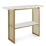 48 Inch 2-Tier Console Table with Gold Finished Frame-White