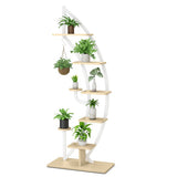 6-Tier 9 Potted Metal Plant Stand Holder Display Shelf with Hook-White