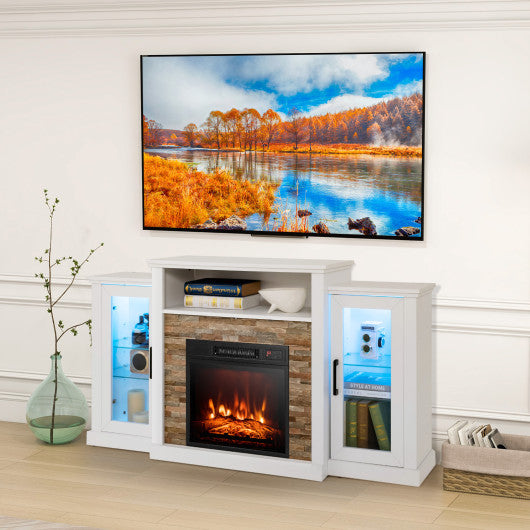 Fireplace TV Stand with 16-Color Led Lights for TVs up to 65 Inch-White