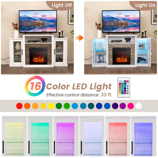 Fireplace TV Stand with 16-Color Led Lights for TVs up to 65 Inch-White