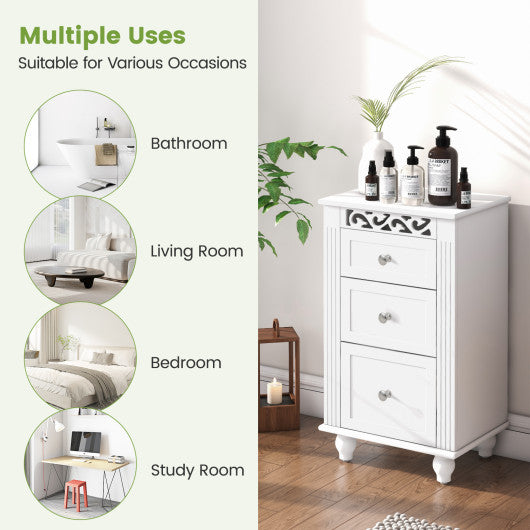 3-Drawer Freestanding Bathroom Storage Cabinet with Anti-toppling Device-White