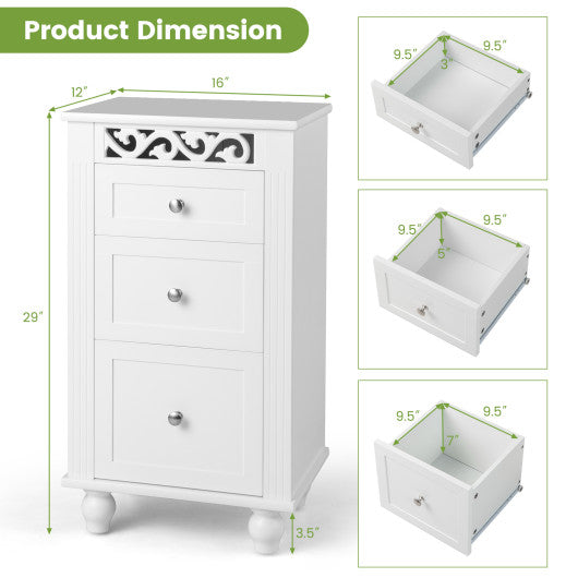 3-Drawer Freestanding Bathroom Storage Cabinet with Anti-toppling Device-White