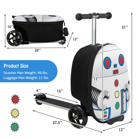 Hardshell Ride-on Suitcase Scooter with LED Flashing Wheels-White
