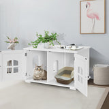 Large Wooden Cat Litter Box Enclosure Hidden Cat Washroom with Divider White